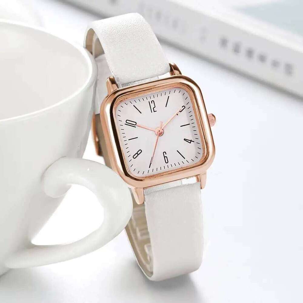 2PCS/Set Fashion Square Women es Leather Strap Quartz Wrist Rhinestone Set Reloj Mujer H260228