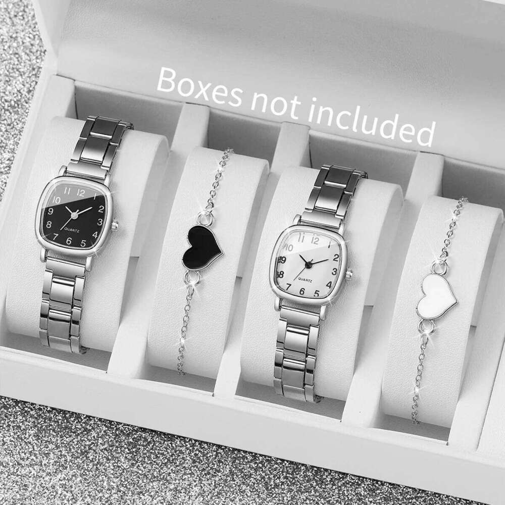 2/4PCS Fashion Square Arabic Dial Women es Ladies Alloy Strap Quartz Wrist With Heart Without Box H260228
