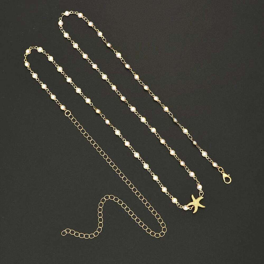 Fashion Imitation Pearl Starfish Waist for Women Boho Gold Color Metal Belly Chains Summer Beach Bikini Jewelry Accessory H260228