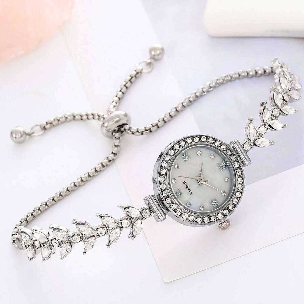Mermaid Design Diamond Inlaid Women Adjustable Strap Quartz Wrist Faux Mother of Pearl Golden Ladies H260228