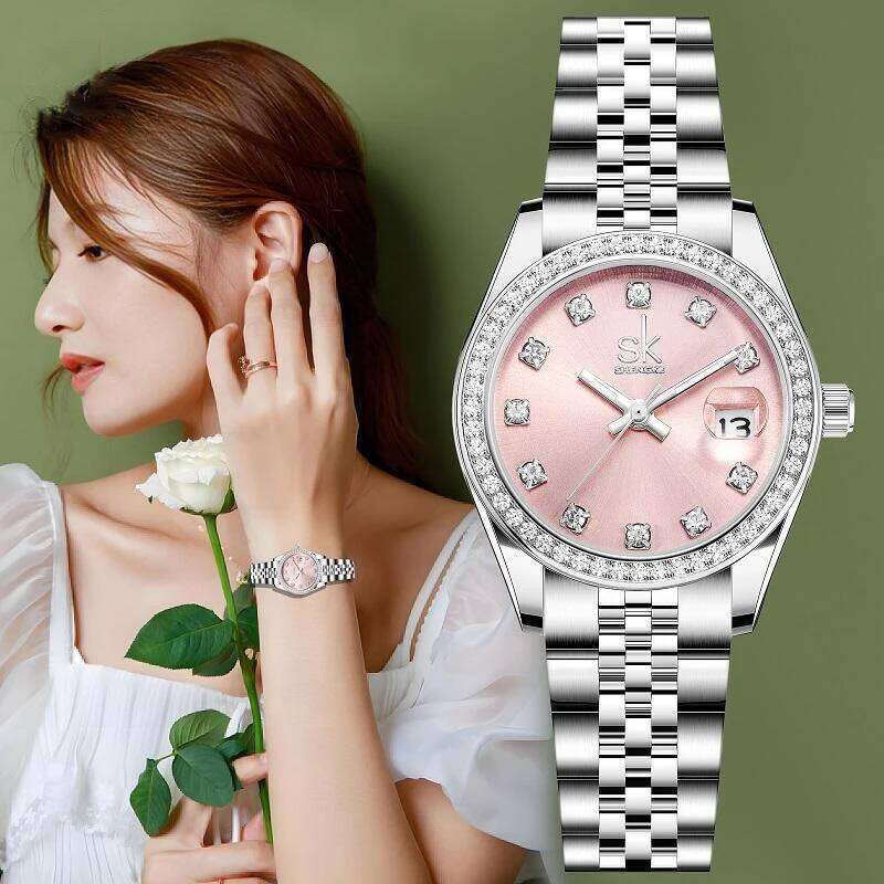 UTHAI CQ484 Fashionable women's light steel strip, waterproof diamond inlaid quartz , exquisite clock gift H260228