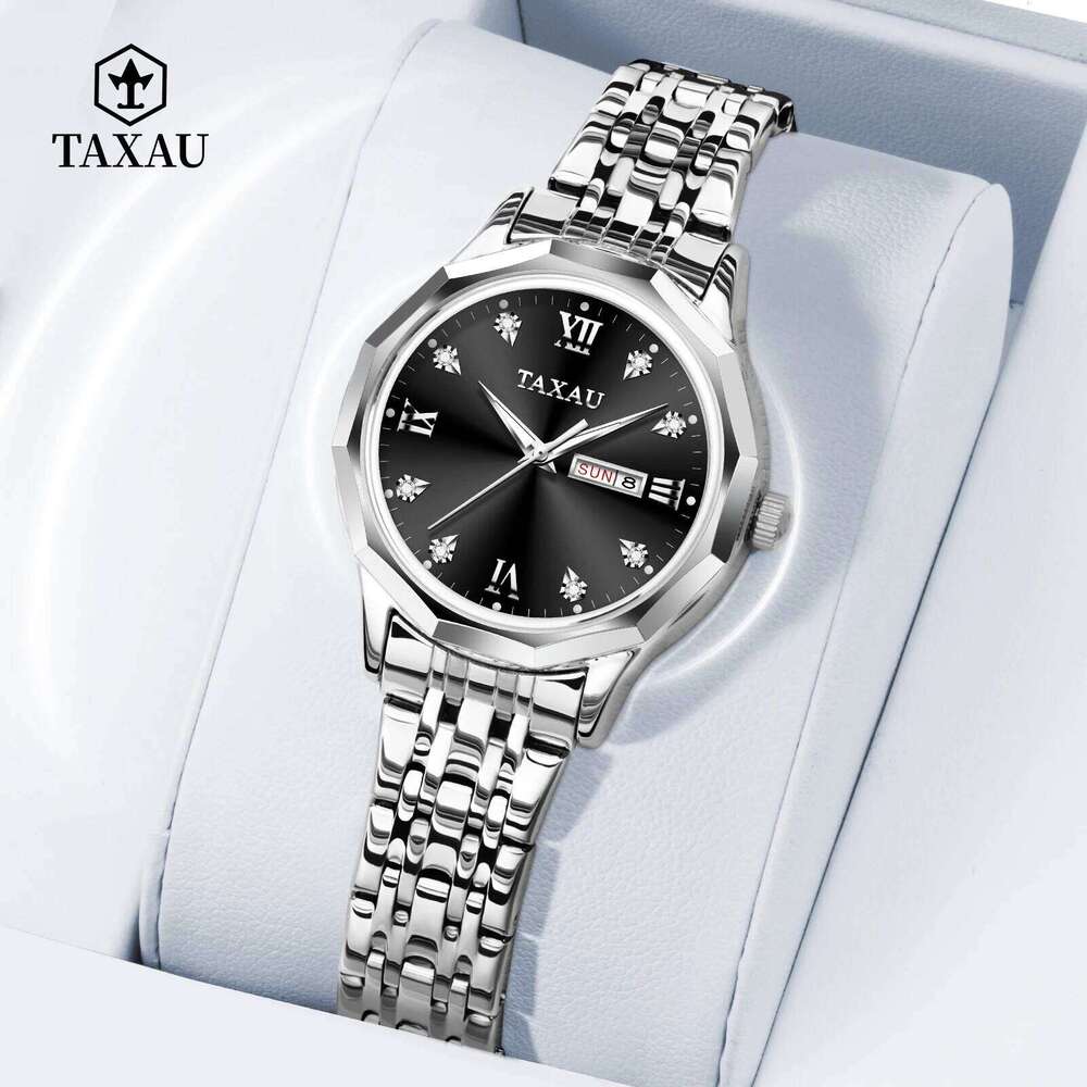 TAXAU Elegant Fashion for Women Best Selling Original Stainless Steel Dual Calendar Waterproof Quartz Ladies H260228