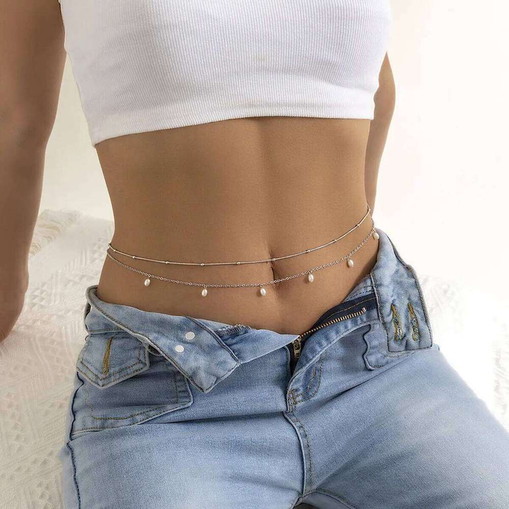 New Fashion Sexy Double Layer Pearl for Women Waist Bead Chain Belly Belt Summer Beach Body Jewelry Festival Gifts H260228