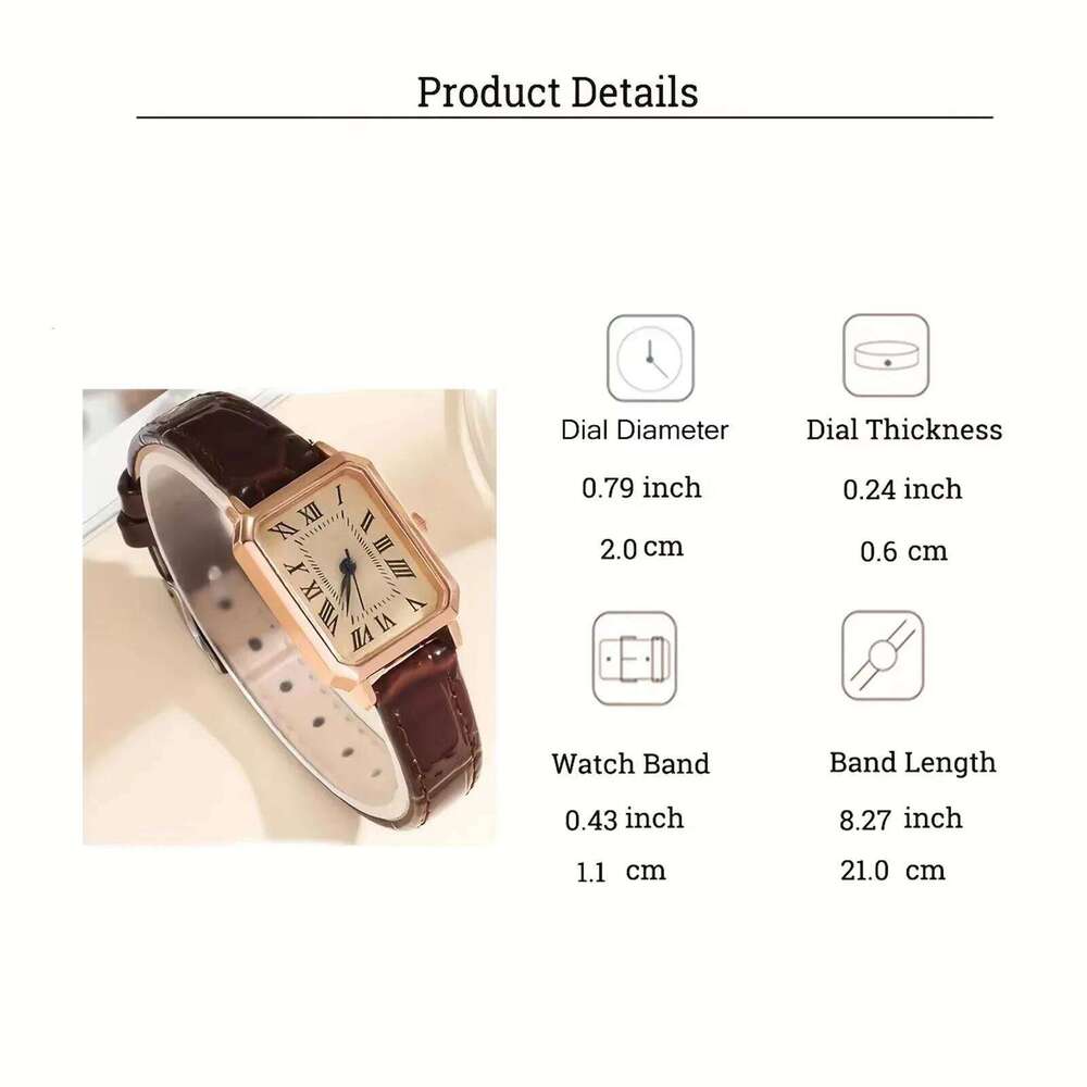 Casual Rectangle Pointer Quartz Rome Fashion Analog Retro PU Leather Wrist For Women Girls H260228