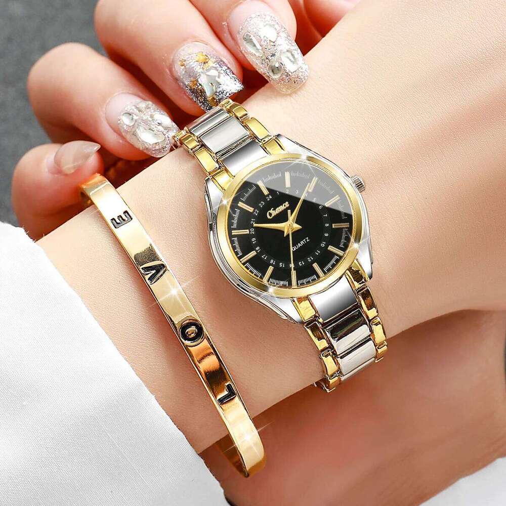 2PCS/Set Ladies Small Dial Analog Quartz Wrist Fashion Women es Opening Cuff Set Reloj MujerWithout Box H260228