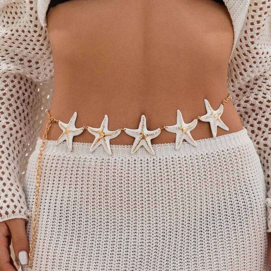 Ingemark Multicolor Oil Drip Starfish Pendant Waist Belly Chain Women Boho Sexy Metal Link Y2K Body Jewelry Daily Accessories H260228