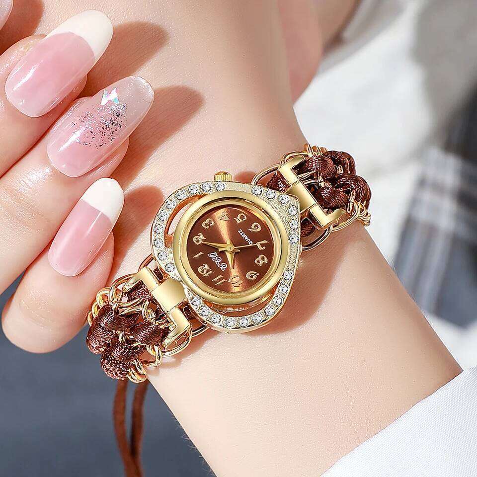 Luxury Rhinestone Women es Fashion Heart Dial Woven Strap Ladies Quartz Wrist Reloj MujerWithout Box H260228