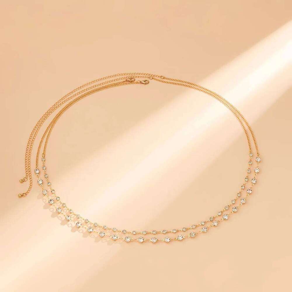 Retro Simple Sweet Luxury Shining Crystal Waist Chain 2025 Multi layer Gold Color Metal Girl Fashion Charm Jewelry H260228