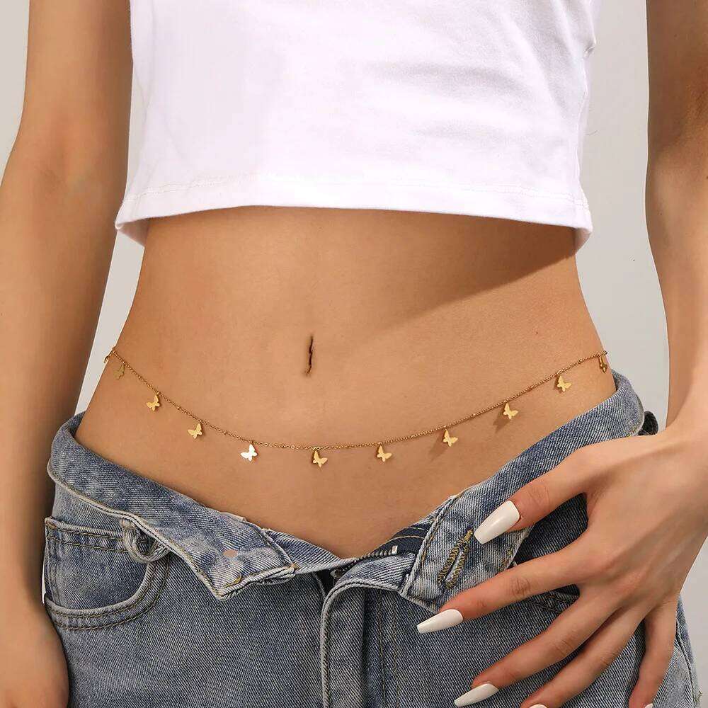 simple multiple fashion non-fading stainless steel butterfly charms waist chain jewelry women H260228