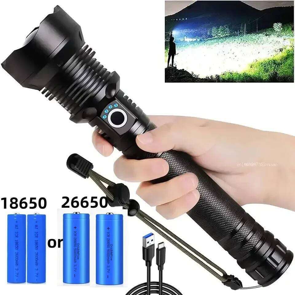 Rechargeable LED Flashlights 90000 Lumens Super Bright Zoomable Waterproof Flashlight with 3 Modes Powerful for Camping Hiking Z260301