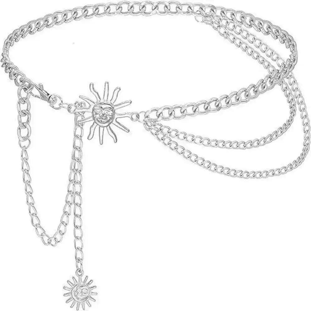 Gold Silver Punk Waist Ladies Vintage Metal Sun Moon Star Waistbands Hip Hop Womans Chain Belt H260228