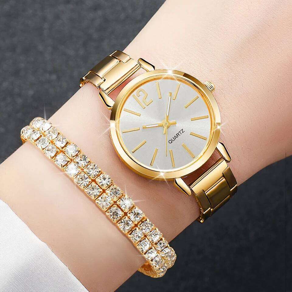 6PCS/Set Women's Fashion Steel Band Quartz es Diamond s SetWithout Box H260228
