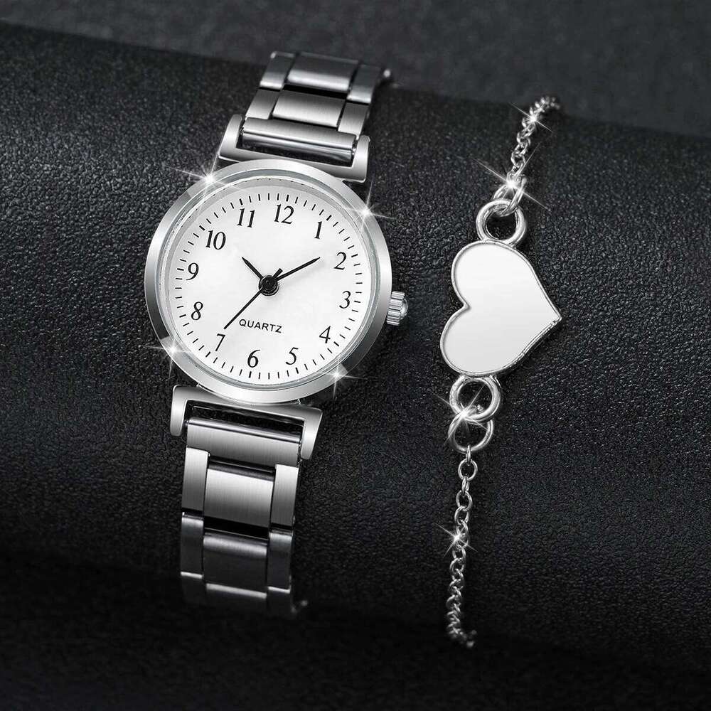 2PCS Fashion Women es Set Alloy Band Quartz Heart Reloj MujerWithout Box H260228