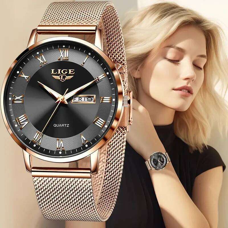 LIGE 2024 New Women Luxury Ladies Creative Steel Women's es Female Waterproof Clock Relogio Feminino H260228