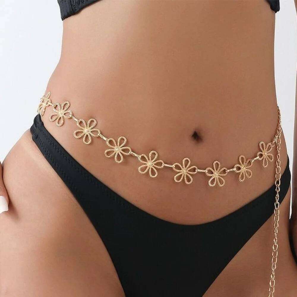 Punk Vintage Metal Flower Waist Chain for Women Summer Beach Bikini Belly Belt Y2K Jewelry Accessories H260228