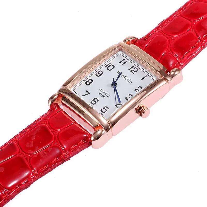 Fashion Women es Luxury Metal Rose Gold Square Ladies Quartz Wrist Rectangle Red Leather Female Clock H260228