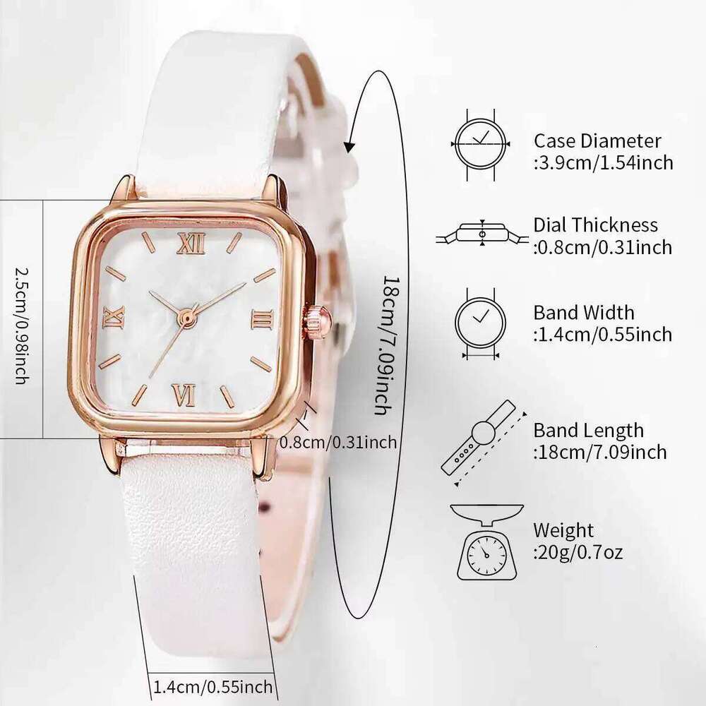 2PCS/Set Fashion Square Women es Casual Leather Strap Quartz Wrist Pearls Butterfly Set Reloj Mujer H260228