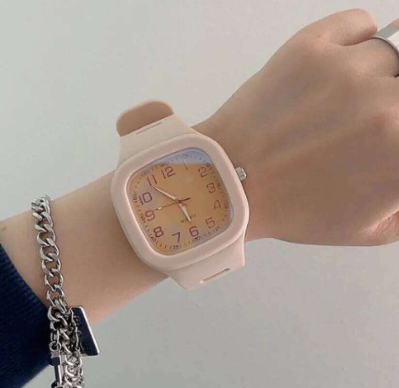 New Cute Pink Square Women Casual Sport Whitees Silicone Band Quartz Wristes Ladies Gilrs Students Reloj H260228