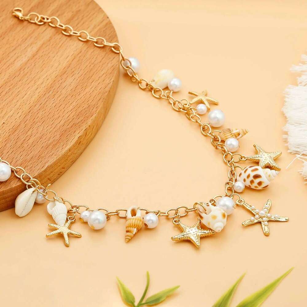 Single-piece seashell waist chain, faux pearl, starfish, conch jewelry, a stylish accessory for beach vacations and pa H260228