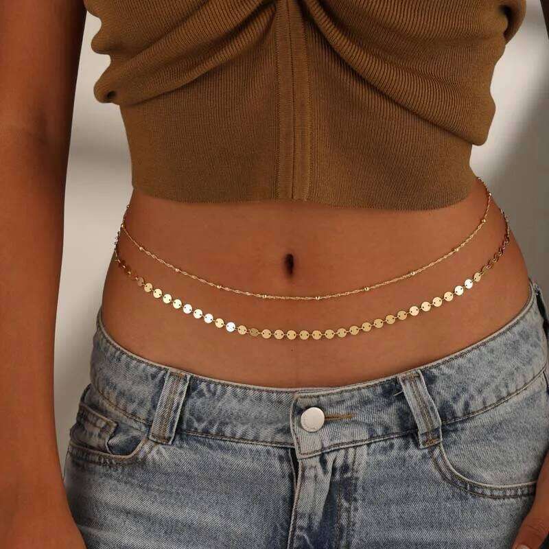 Fashion Gold Color Double Layer Beaded Waist for Women Simple Metal Round Sequin Body Chain Beach Jewelry Accessories H260228