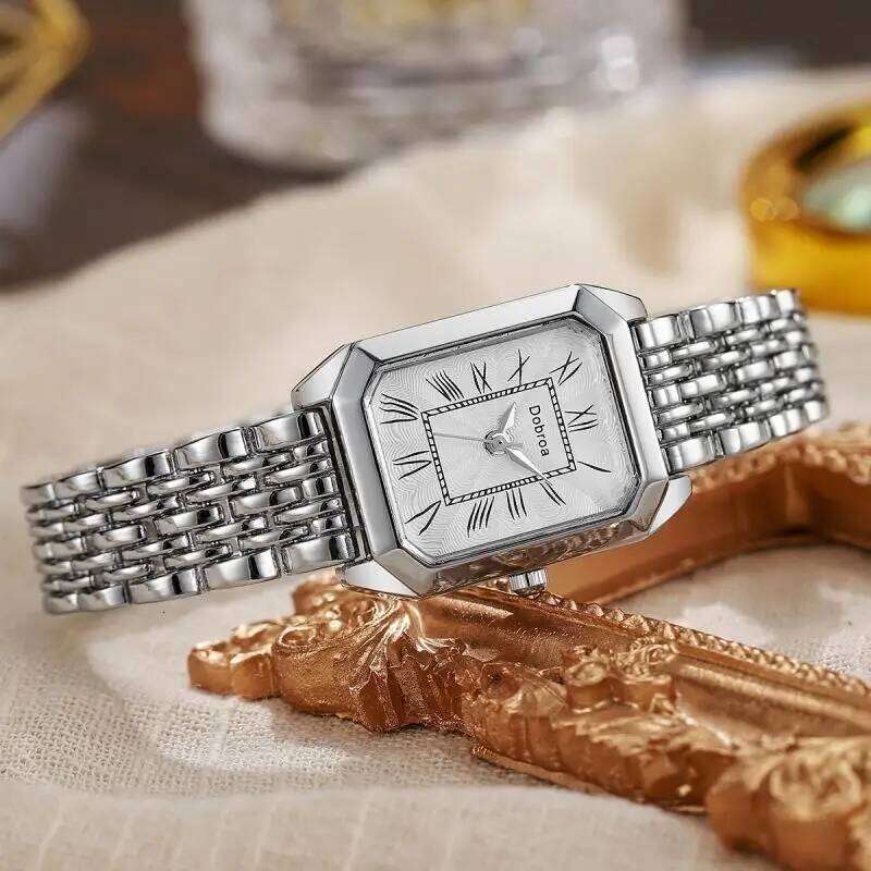 Fashion Classic Women's Quartz Anti Allergy Metal Case Roman Number Small Square H260228