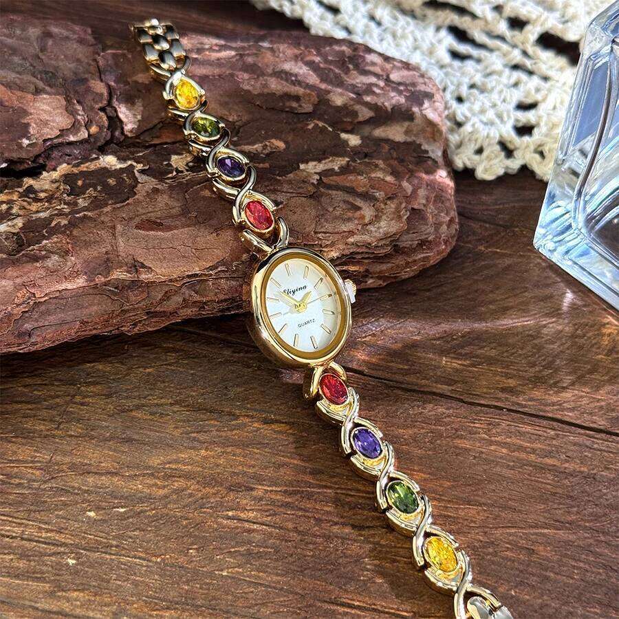 New Arrival TikTok Diamond Embedded Oval Shape Miniature Retro Rainbow Luxury Elegant Compact Design Direct Sale H260228