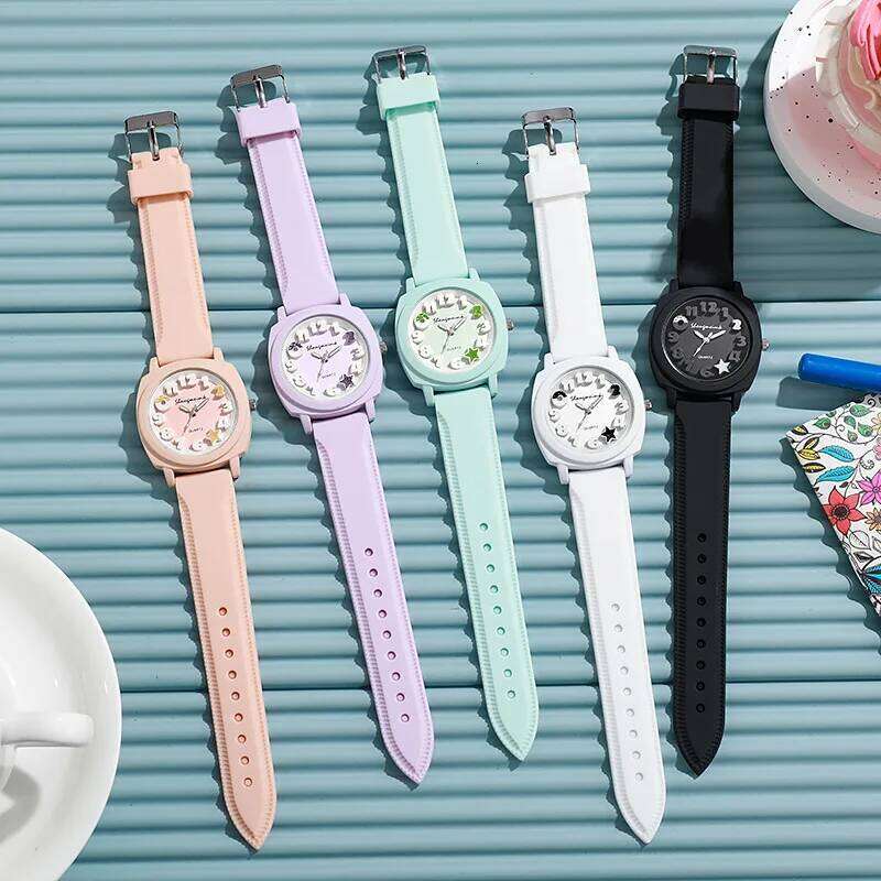 Fashion 3D Arabic Dial Women's Quartz Candy Color Silicone Band Square es H260228