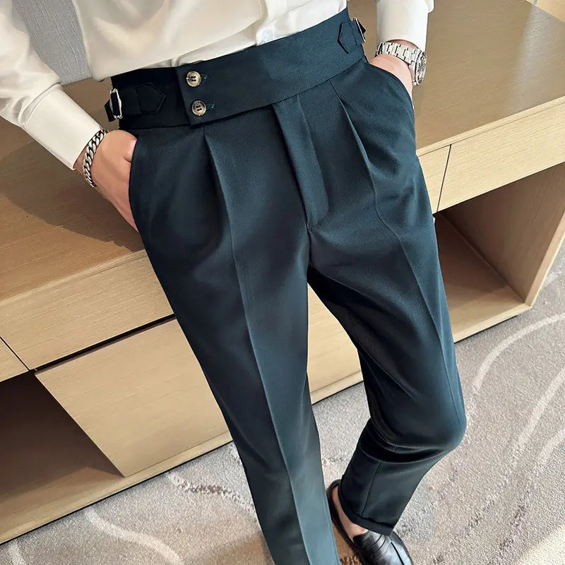 British Style Naples Solid Color High Waist Suit Pants High Quality Men Formal Business Social Party Wedding Casual Trousers 260228