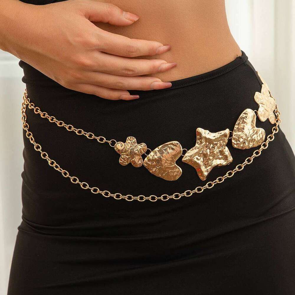 Luxury Sexy Gold Color Heart Star Belly Waist for Women Punk Multi-layer Metal Chain Belt Body Jewelry Dress Accessories H260228