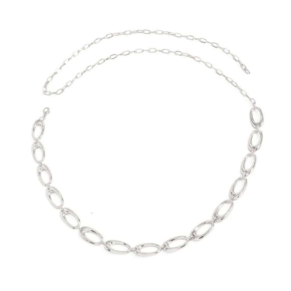 Retro Boho Punk Metal Body Irregular Elliptical Shape Minimalist Hollow Waist Chain Women Fashion H260228