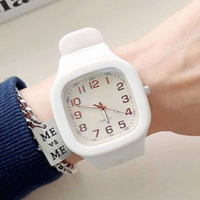 New Cute Pink Square Women Casual Sport Whitees Silicone Band Quartz Wristes Ladies Gilrs Students Reloj H260228