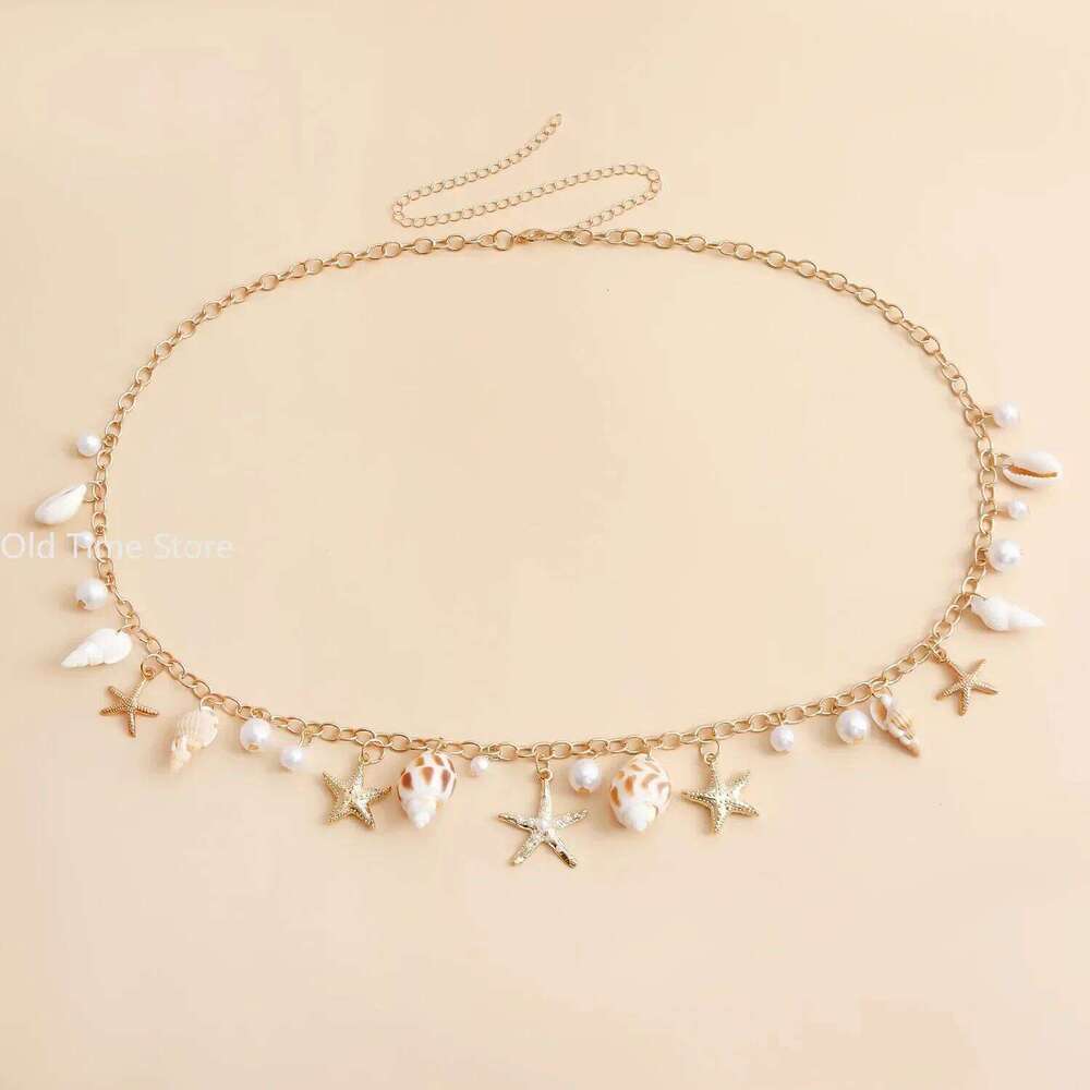 Fashion Natural Shell Conch Sea Star Imitation Pearl Tassel Pendant Waist for Women Retro Sexy Gold-plated Body Chain Jewelry H260228