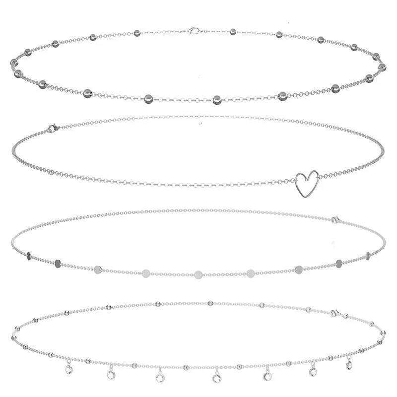 4pcs Set Sexy Round Bead Boho Heart Simple Metal Thick Body Chain Women's Belly Waist Decoration H260228