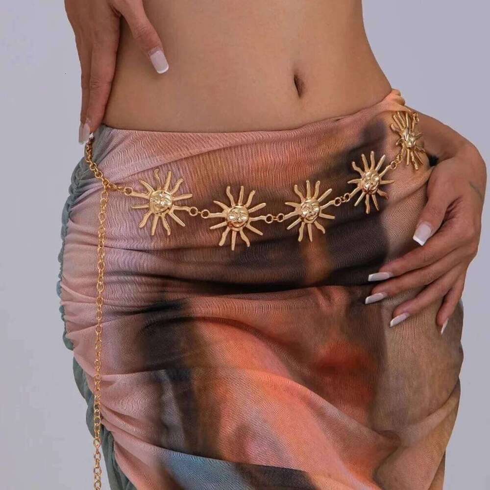 Salircon Boho Sunflower Adjustable Waist Belly Chain Women 2025 Summer Beach Vintage Sexy Bikini Gold Color Pendant Jewelry Gift H260228