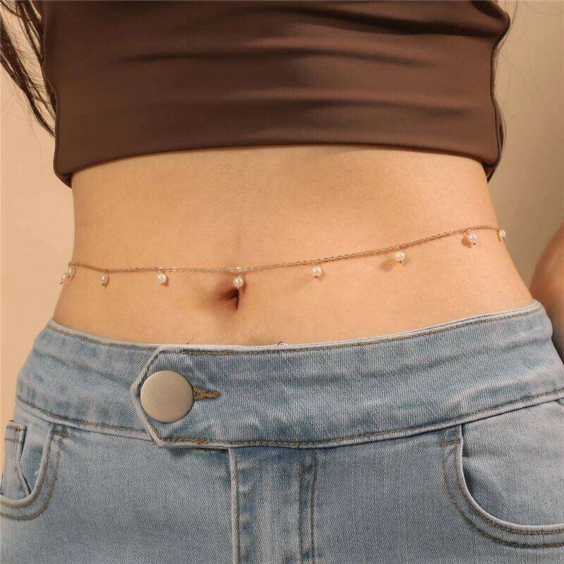 Sexy Vintage Aesthetic Pearl Pendant Belly Link Waist Chain Belt Streetwear Summer Women Fashion Body Jewelry H260228
