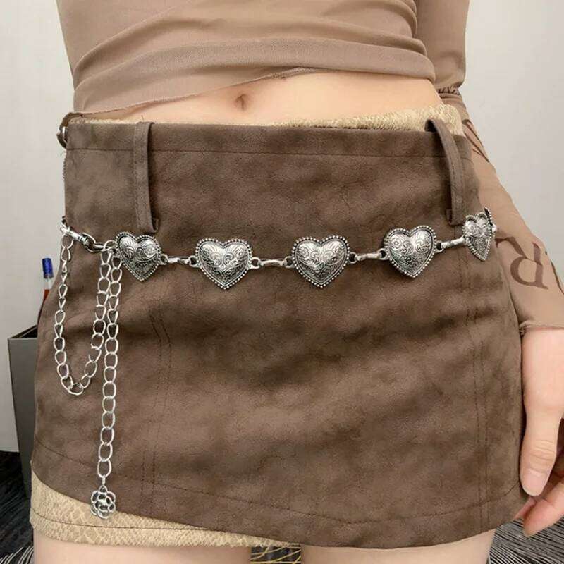 Vintage Gold Belly Chain Female Heart Metal Ladies Waist Punk Goth Belts For Women Silver Thin Waistband Pant Jewelry Accessory H260228