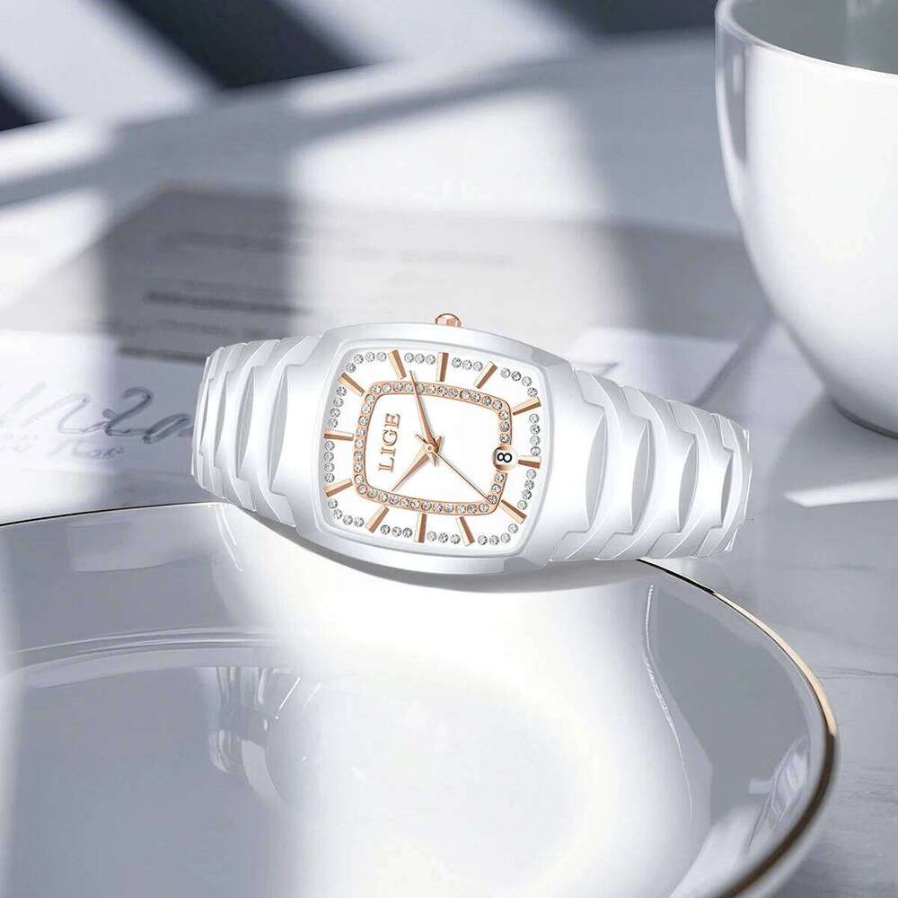 LIGE New Creative Women Ceramic Wrist es Ladies Square Waterproof Female H260228