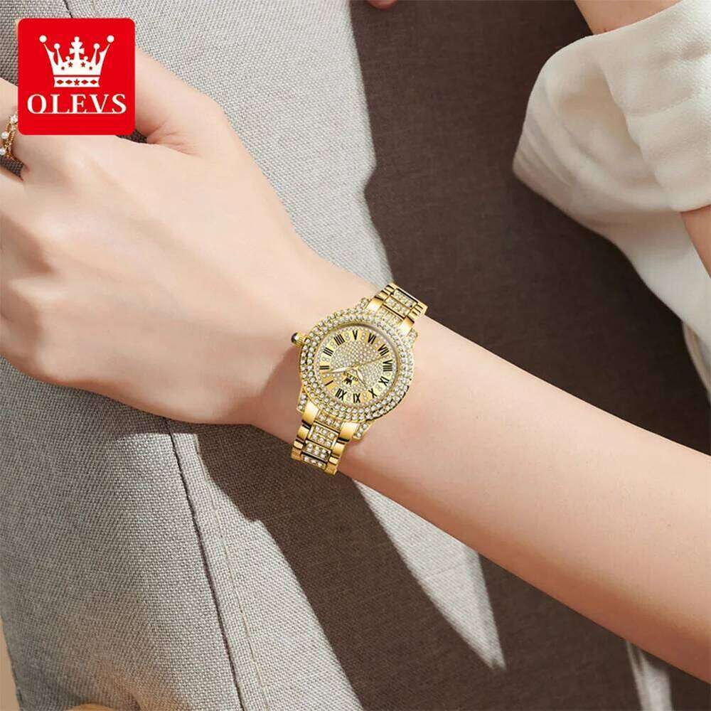 OLEVS 9943 Diamond for Women Starry Sky Dial Elegant Stainless Steel Waterproof Luminous Quartz Wrist Ladies H260228