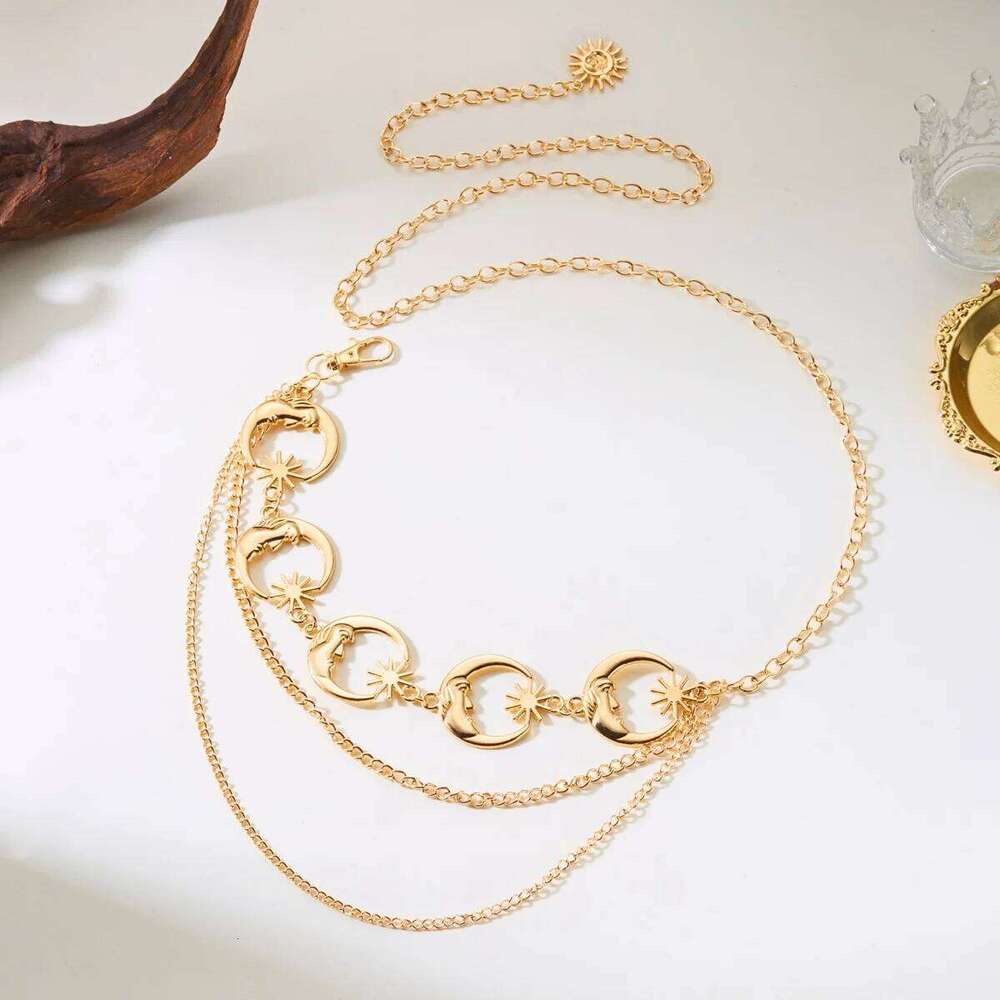 Vintage Exaggerated Sun Flower Multi-Layer Tassel For Women Men Moon Star Belt Body Jewelry Y2K Waist Chain H260228