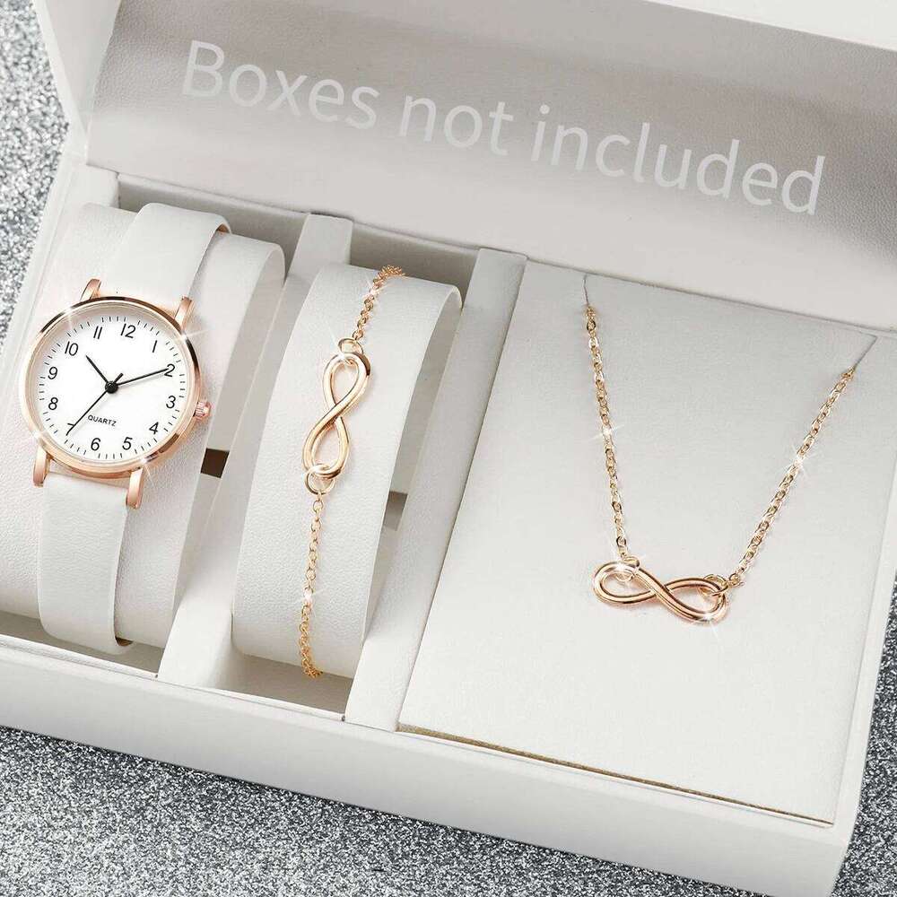 3PCS/Set Women's Fashion Leather Strap Small Arabic Dial Quartz Female Wrist Jewelry SetWithout Box H260228