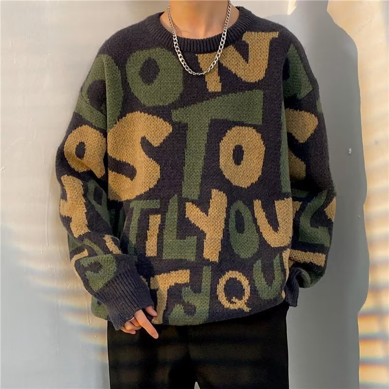 Luxury Brand Designer Clothes Autumn Winter Trendy Personalized Letter Sweater Men's Korean Fashion Jacquard Versatile American Style Knitted Pul