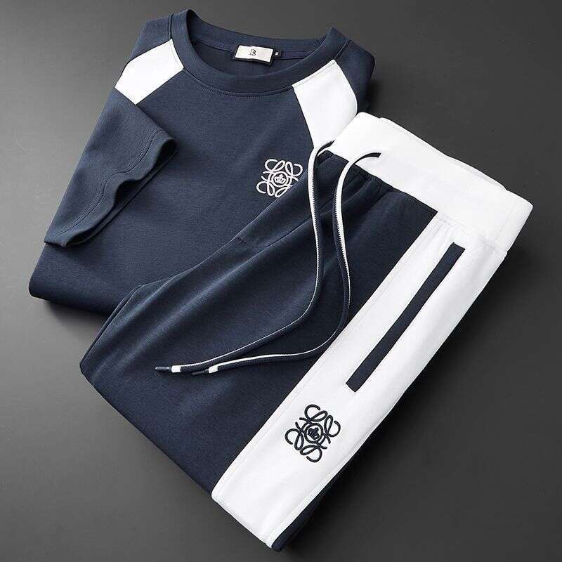 Summer Patchwork Embroidered Ice Silk Sleeveless Sports Suit for Men