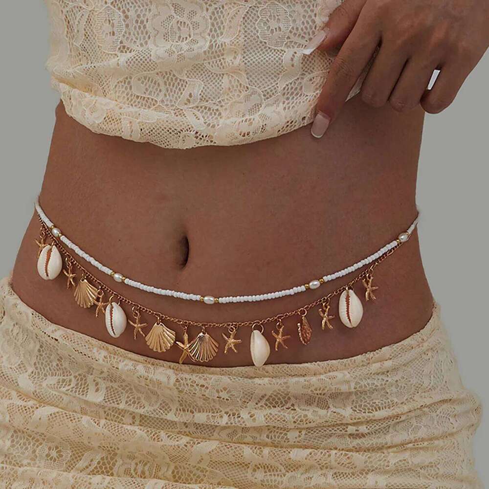 Shell Starfish Waist Chain Beach Body Jewelry Boho Beaded Y2K Festival Vacation Accessories H260228