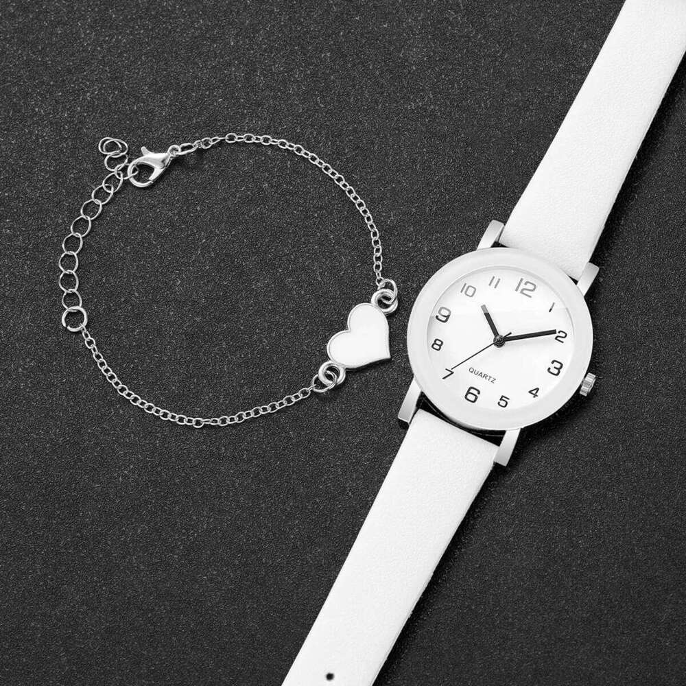 2/4PCS Fashion Women es s Set Simple Arabic Dial Leather Strap Quartz Wrist Reloj Mujer Girls Without Box H260228