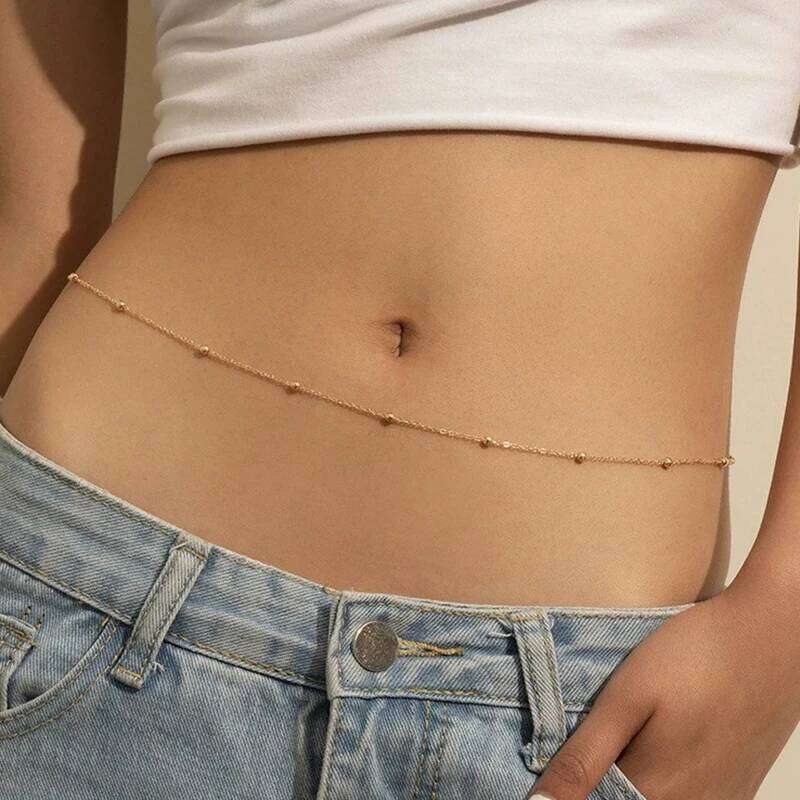 Girls Simple Beaded Belly for Women Antique Gold Color Metal Beach Bikini Single Link Chains Waist Body Jewelry Accessory H260228