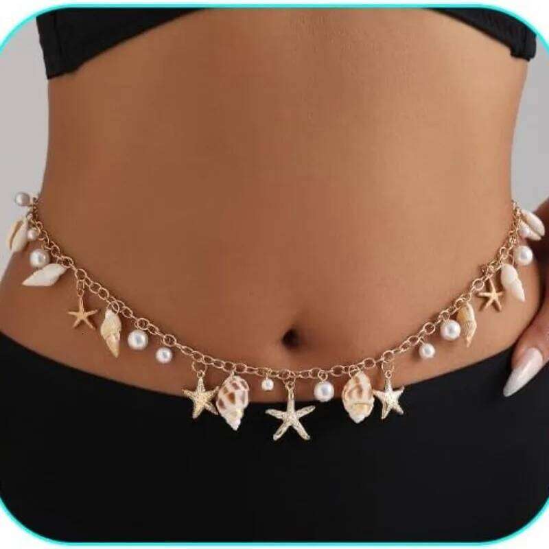 Seashell for Women Boho Conch Pearl Starfish Chains Waist Summer Beach Body Jewelry H260228