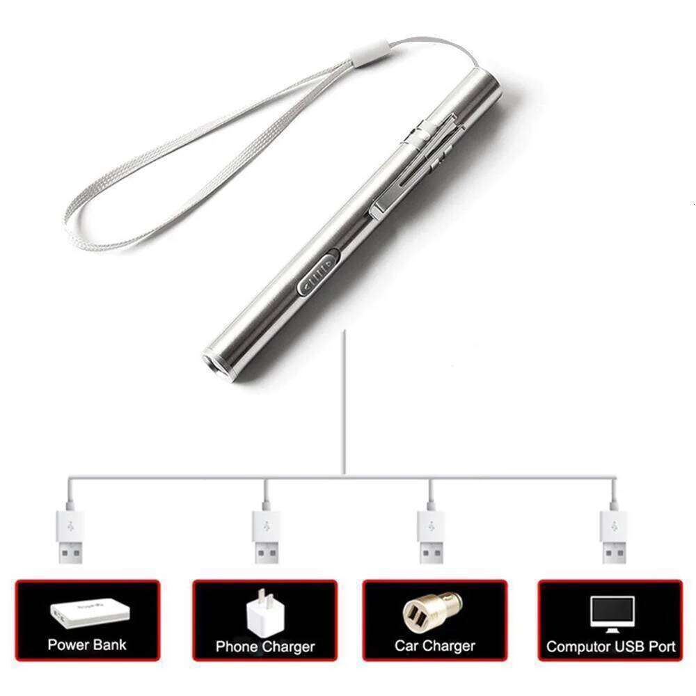 1PC Mini LED Flashlight USB Rechargeable Pocket Torch Portable Bright Camping Hiking Emergency Light Z260301