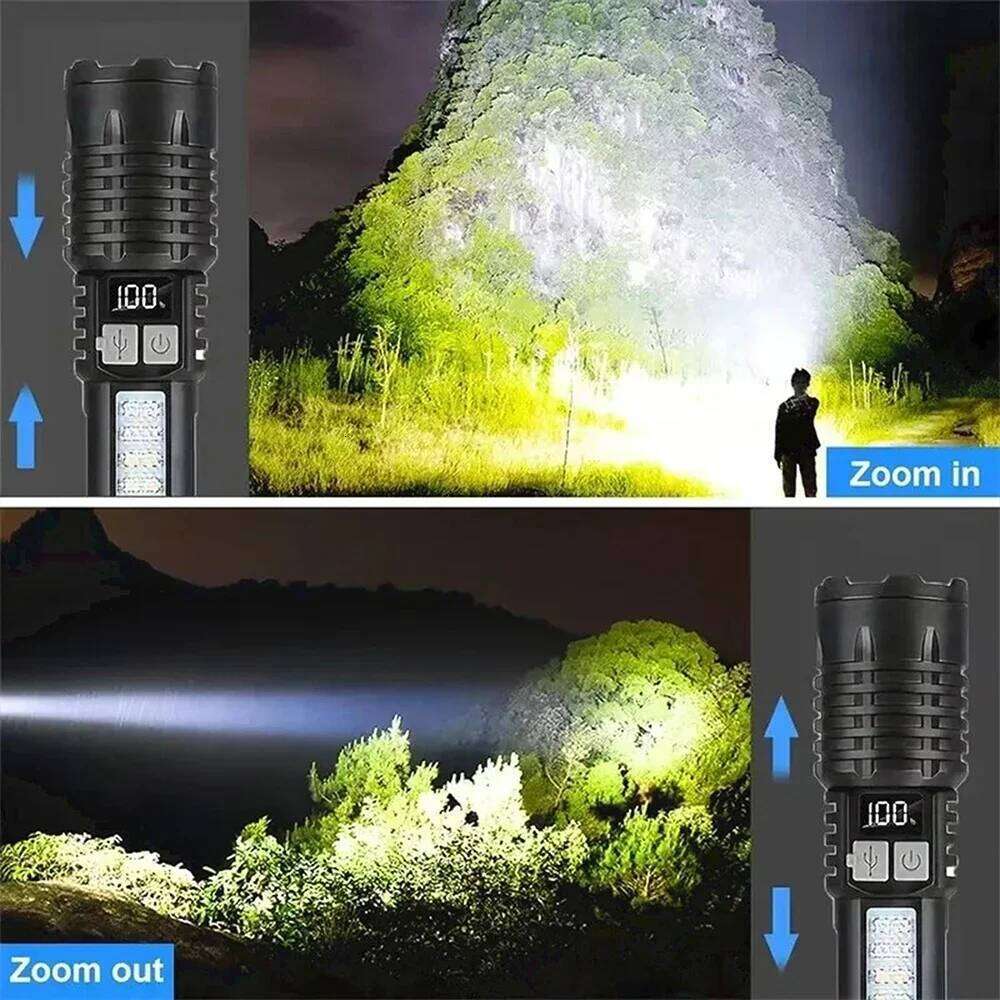 High Power LED Powerful USB Rechargeable COB Flashlight with Side Light Torch for Outdoor Camping Hiking Fishing Z260301