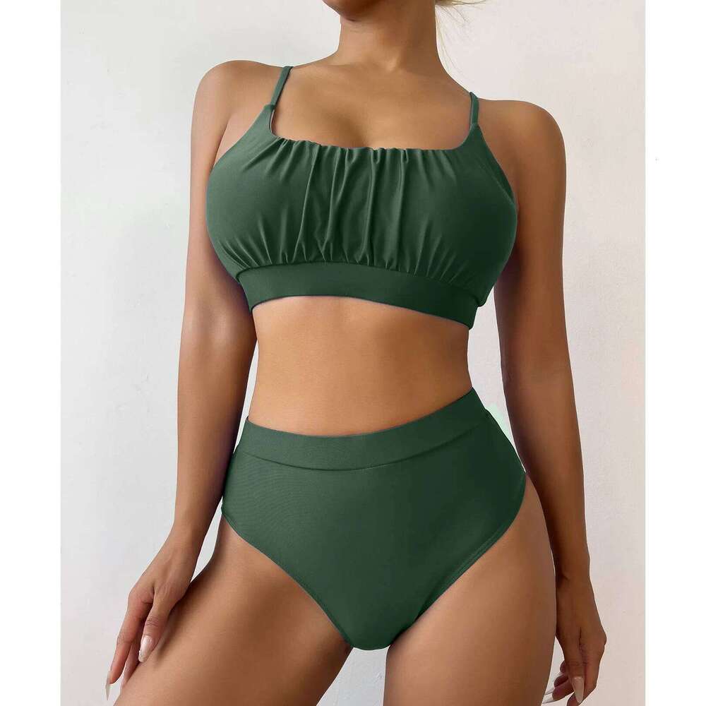 2026 Women's Swimsuit Solid Color High Waist Bikini Sexy Bathing Summer Holiday Beach Two Piece Panties Suit Ropa Z260301