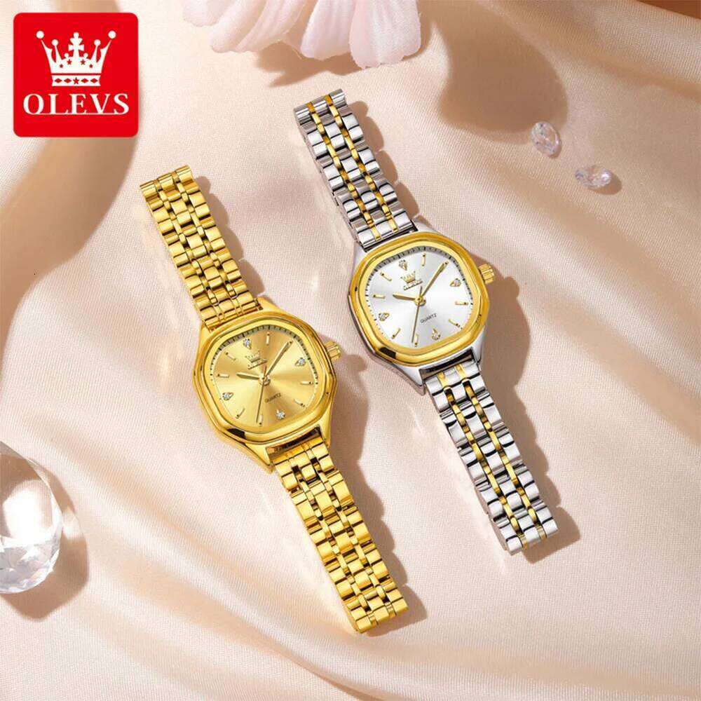 OLEVS 5888 Gold Stainless steel Diamond Square Dial Vintage Fashion Quartz for Women H260228